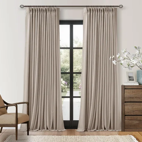 Vista 104 de Juego de 2 paneles de cortinas plisadas negras de 80 pulgadas para sala de estar, cortinas plisadas de lino con forro de 80 pulgadas de largo, 100%