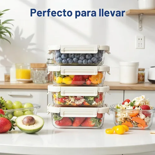 Vista 7 de Miibox Recipientes para preparación de comidas con tapas de vidrio exclusivas, recipientes de almacenamiento de vidrio con tapas, sin BPA, loncheras