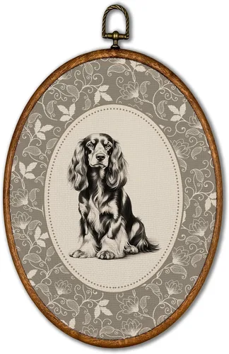 Vista 9 de KSDUT Arte de pared ovalado de perro pastor australiano floral retro de 8.6