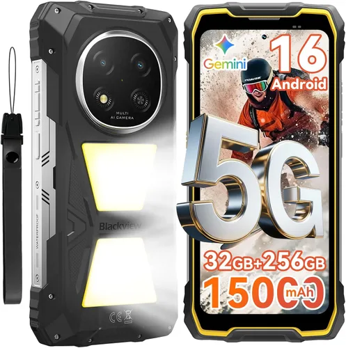 Vista 10 de Blackview Rock 2 Pro 5G Teléfono resistente Android 16, 15000mAh/33W Dual 400LM luz de camping, 32 (8+24) GB+256GB/2TB Smartphone resistente Negro