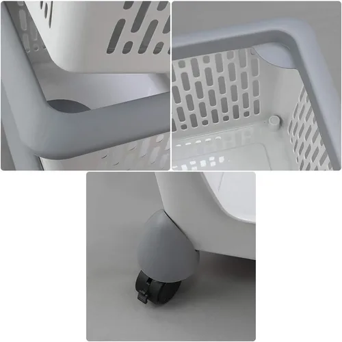 Vista 3 de Asking Cesta de almacenamiento apilable de cocina de plástico gris, cesta organizadora apilable de 3 niveles con ruedas