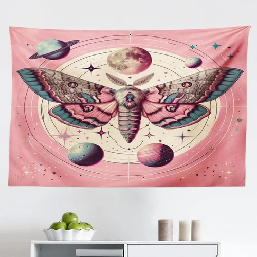 Vista 141 de Ambesonne Tapiz bohemio, diseño floral de bruja, luna y mariposa con adornos de mandala, decoración de tela para colgar en la pared para dormitorio