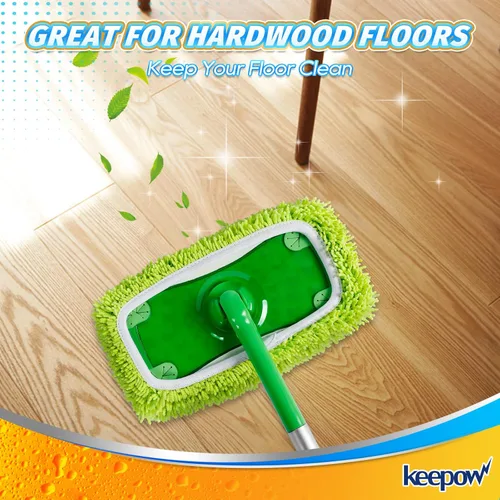 Vista 6 de KEEPOW - Juego de 2 almohadillas de microfibra de felpilla reutilizables compatibles con Swiffer Sweeper Paños de barrido secos lavables