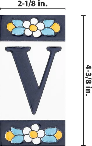Vista 4 de Sevillano Flora Address Letters V 2-1/8" x 4-3/8" - Azulejo de pared de cerámica