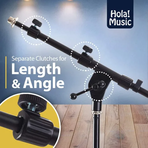 Vista 4 de Soporte de micrófono Hola! Music con altura ajustable para uso en hogar, estudio, oficina o escenario – Bajo perfil (bombo)