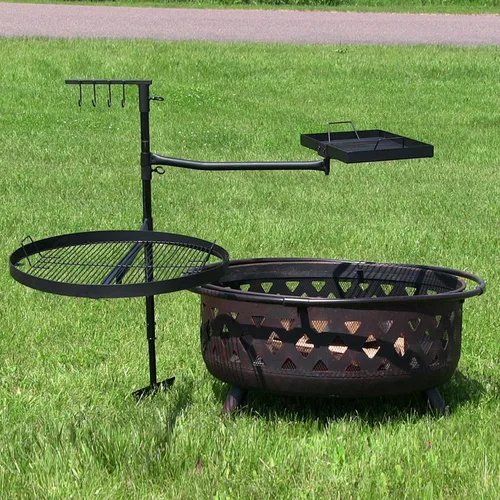 Vista 6 de Sistema doble de parrilla giratoria para exterior de Sunnydaze. Includes 2 Grates & 1 Stake, Easy Assembly, Steel Portable Camp Fire Cooking