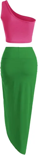 Vista 2 de ZAFUL Falda de 2 piezas para mujer con camiseta sin mangas, falda torcida alta, vestido ajustado para fiesta, club, noche, cóctel