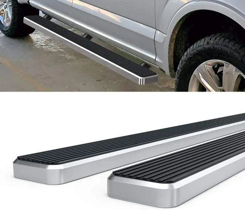 Vista 4 de Eboard - Estribo de 5 pulgadas, color plateado, compatible con Ford F150 SuperCrew Cab 2015-2025 y F150 Lightning 2022-2025 y F-250 F-350 Super Duty