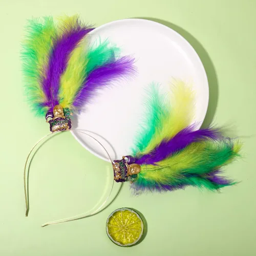Vista 6 de YAHPERN Diademas de Mardi Gras para mujer, máscara de flor de lis, diadema de plumas de carnaval, accesorios para el cabello, regalos