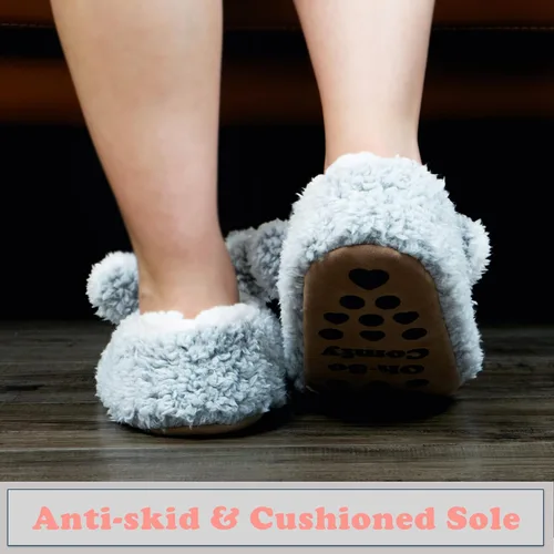 Vista 4 de cosyone1997 Lindas pantuflas de animales para niños, niñas y mujeres, calcetines de casa mullidos con suela antideslizante suave, regalos únicos
