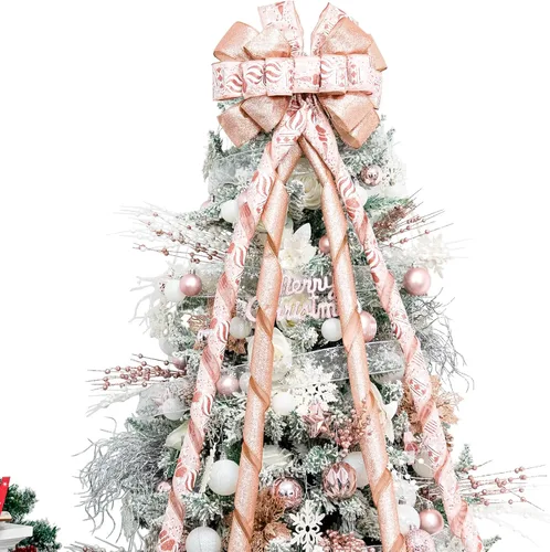 Vista 23 de Hismir Lazo grande de 53 x 13 pulgadas con serpentina de purpurina, lazos decorativos para árbol de Navidad, corona, puerta, festival, decoración