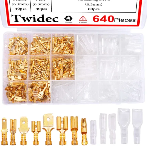 Vista 8 de Twidec/360Pcs 2.8/4.8/6.3mm Kit surtido de terminales de engarce rápido con conectores de pala macho y hembra, bloque de terminales de engarce
