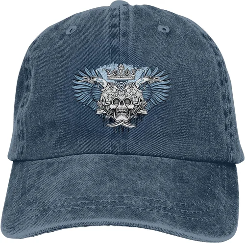 Vista 9 de Cowboy Hat Trendy Hats for Man and Women Djustable Four Season Outdoor Baseball Cap of Hell Skull with Angel Navy Blue