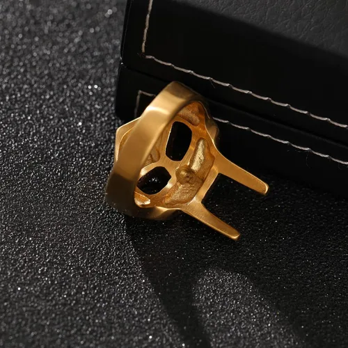 Vista 8 de Yumikoo Doom - Anillo de máscara dorado - Anillos de acero inoxidable de titanio para hombre