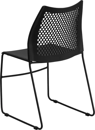 Vista 8 de EMMA + OLIVER Silla apilable con base de trineo negro para el hogar y la oficina con respaldo de ventilación de aire, silla de invitados