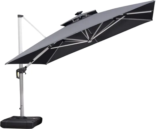 Vista 40 de PURPLE LEAF Sombrilla de patio de 9 x 12 pies con luces, sombrilla rectangular voladiza para exteriores, funciona con energía solar, LED