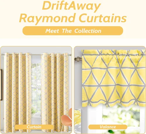 Vista 5 de DriftAway Raymond Cenefa de cortina de ventana con aislamiento térmico y patrón geométrico triangular enrejado para sala de estar, 52 x 18 pulgadas