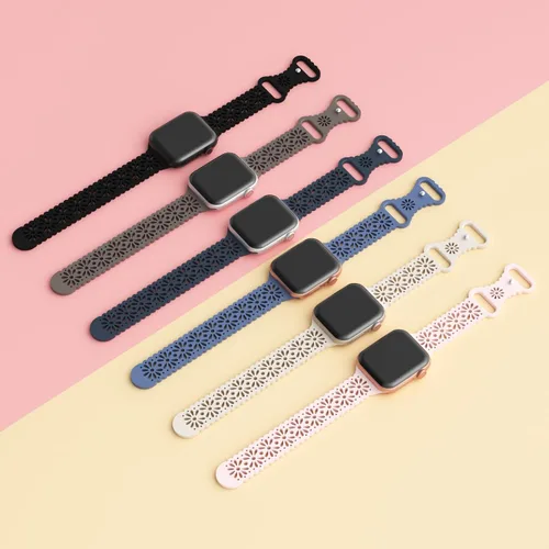 Vista 2 de Paquete de 6 correas de silicona delgadas y huecas de encaje compatibles con Apple Watch de 1.496 pulgadas, 1.575 pulgadas, 1.614 pulgadas, 1.654