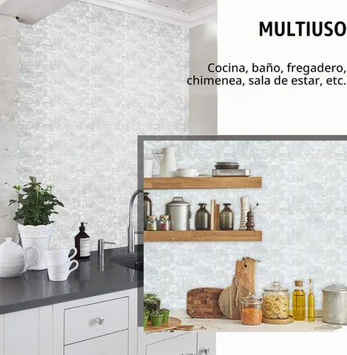 Vista 9 de KASARO Peel and Stick Mother of Pearl Shell Backsplash Tiles, 1 Sheet White Blanco marfil