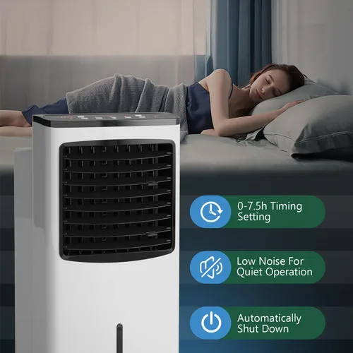Vista 5 de FANTASK - Enfriador de aire portátil eléctrico, 3 modos, 3 velocidades y temporizador, ventilador con pantalla digital, caja de cristal de hielo