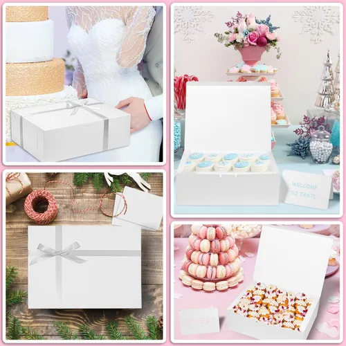 Vista 6 de 12 cajas de regalo grandes blancas con tapa, caja de regalo plegable de 12 x 9 x 4 pulgadas con cinta, cajas de regalo de fiesta para regalos, día