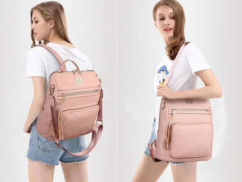 Vista 69 de MKP COLLECTION Mochila de moda para mujer, bolsa convertible grande para mujer, mochila de viaje, bolsa de hombro, juego de 2 piezas con borla, Beige