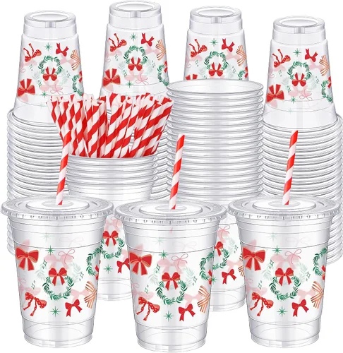 Vista 12 de Sliner - 50 vasos de plástico desechables de 16 onzas con pajilla, lazo
