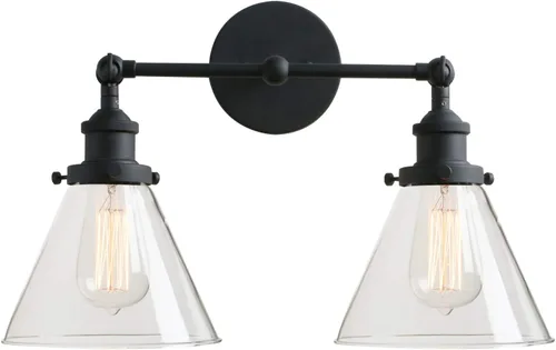 Vista 19 de PERMO Industrial Vintage Slope Pole Wall Mount Single Sconce with 6.7" Oval Dome Clear Glass Shade Antique Gold Wall Sconce Light Fixture