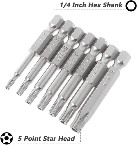 Vista 3 de Mesee Juego de puntas de destornillador Torx de seguridad de 5 puntos, 14 puntas de destornillador Torx de seguridad con estrella de seguridad, 5