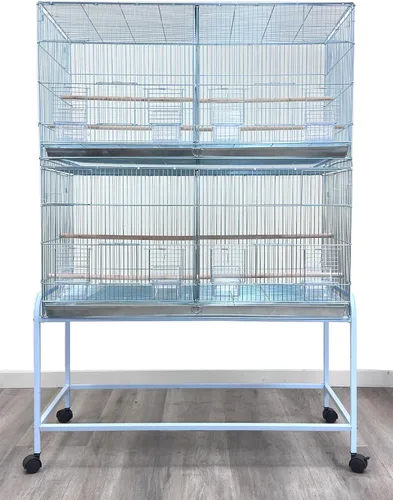 Vista 17 de Combo: Jaula de vuelo de aves galvanizada chapada en zinc apilable y bloqueo, divisor extraíble con soporte rodante