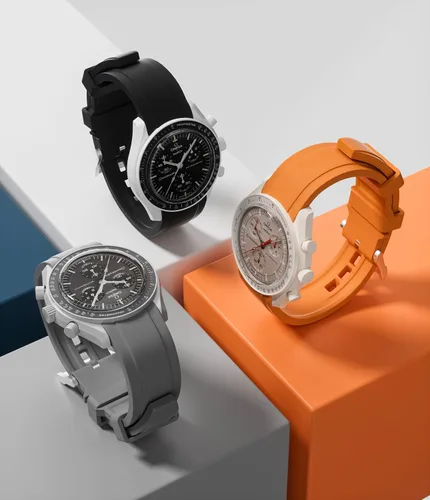 Vista 7 de Correa para reloj MoonSwatch, correa de repuesto de goma curvada compatible con reloj Omega X Swatch Speedmaster Moonswatch de 0.787 in, correa