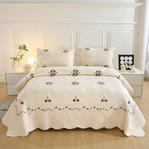 Vista 2 de vctops Juego de edredón reversible de 3 piezas tamaño matrimonial y Queen con fundas de almohada, colcha acolchada de algodón ligero, colcha bordada