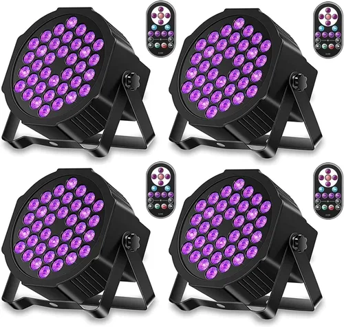 Vista 8 de Luces negras, U`King 72 W 36 LED, luz negra UV con brillo en la oscuridad, suministros de fiesta por DMX y control remoto para iluminación