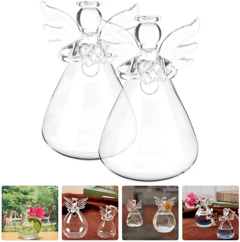 Vista 5 de Yardwe 2 jarrones hidropónicos de vidrio, maceta de vidrio transparente en forma de ángel para plantas de interior, contenedor decorativo