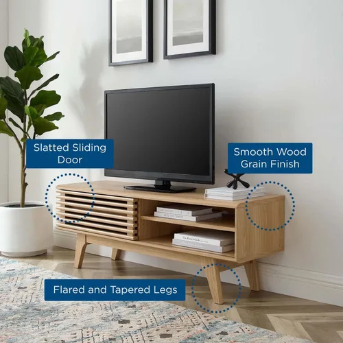 Vista 9 de Mueble para televisor de 48 pulgadas Modway Render, de estilo moderno de mediados de siglo con perfil bajo, color roble