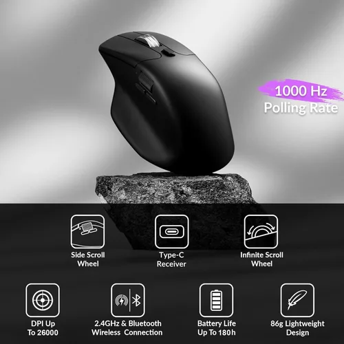 Vista 14 de Keychron M6 All Silent Wireless Gaming Optical Mouse, Tri-Mode 2.4 GHz/Bluetooth 5.3/Wired, PixArt 3395 Sensor, 26000 DPI, Ergonomic Lightweight