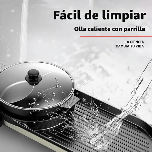 Vista 5 de Olla Caliente con Parrilla, Olla Caliente Eléctrica 2 en 1 Shabu Shabu Olla Caliente Barbacoa Coreana, Olla Caliente Desmontable 1200W / Bandeja