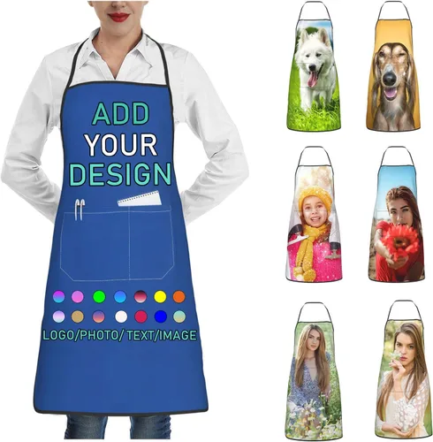 Vista 18 de Delantal personalizado con 2 bolsillos, personalizable con nombre, texto, logotipo, foto, cocina, horneado, delantal de cocina para mujeres y hombres