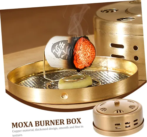 Vista 2 de KOMBIUDA Caja de moxa de cobre portátil, quemador de moxibustión, 1 herramienta de masajeador corporal retro para terapia de acupuntura y alivio