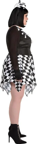 Vista 3 de Amscan Disfraz de bufón travieso de Halloween para mujer, incluye diadema, vestido, guantes sin dedos