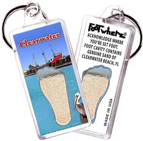 Vista 7 de FootWhere Llaveros Clearwater. Juego de 6 piezas. Auténtico recuerdo de destino que reconoce dónde has puesto el pie. Tierra auténtica de ubicación