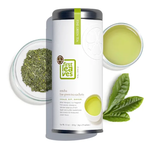 Vista 3 de Bolsas de té verde Sencha (25 paquetes), bolsas de té verde japonés orgánico (25 bolsas), auténtico té sencha japonés de First Leaves, 3.53 onzas