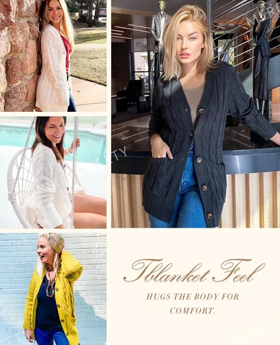 Vista 5 de MEROKEETY - Suéter de punto trenzado y manga larga para mujer, estilo cárdigan abierto al frente, con botones, para otoño, ropa de exterior holgada