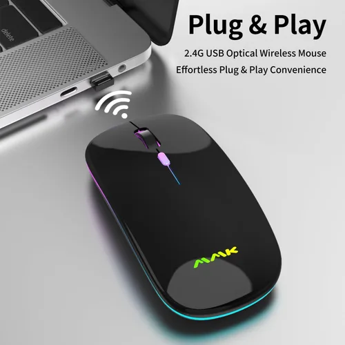 Vista 2 de Ratón inalámbrico Bluetooth para portátil, ratón recargable 2.4G USB óptico inalámbrico, ratón LED delgado de doble modo (Bluetooth 5.0 y 2.4G)
