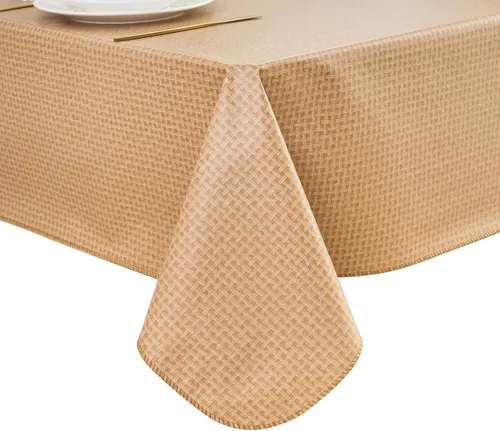 Vista 31 de LIBERECOO Mantel de vinilo resistente con reverso de franela, mantel de plástico impermeable a prueba de aceite, resistente a las manchas, lavable