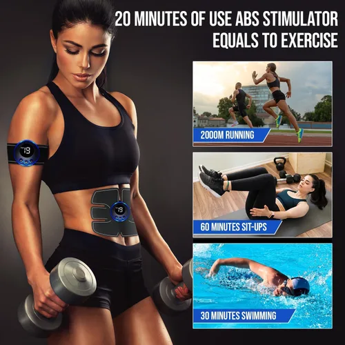 Vista 5 de Abs Muscle - Tónico portátil - Equipo de entrenamiento para hombres y mujeres, abdominal, ejercicio de oficina en casa, 10 unidades de almohadillas