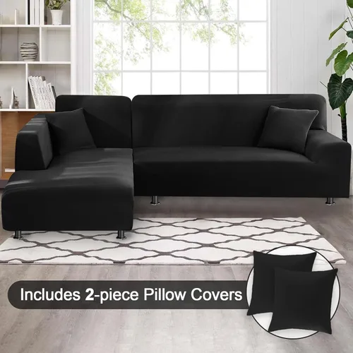 Vista 7 de LA MEACK Fundas para sofá modular, 2 piezas, suave, en forma de L, súper elástica, tipo L, con 2 fundas de almohada, funda de sofá de 3 plazas +