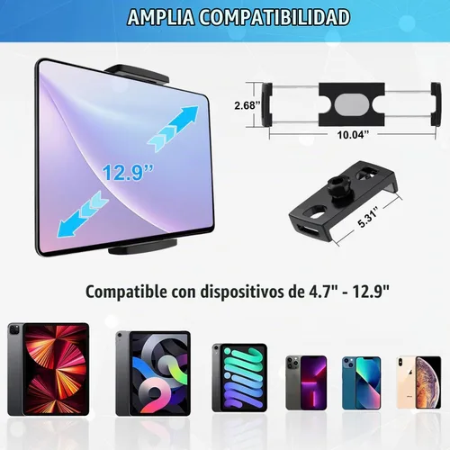 Vista 6 de Soporte de micrófono para tableta, soporte giratorio de 360° para iPad soporte para teléfono iPad soporte para micrófono, cinta de correr, bicicleta