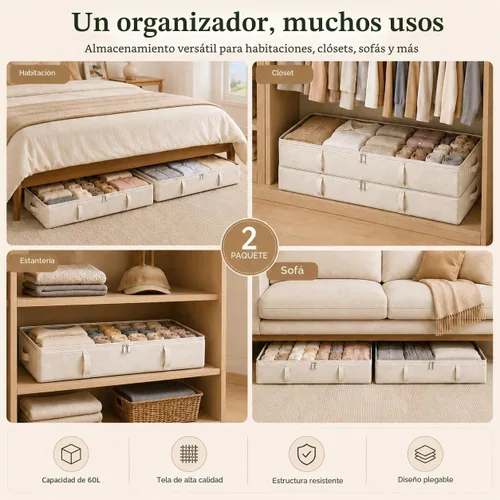 Vista 7 de Vailando Contenedores de almacenamiento para debajo de la cama, 6 pulgadas Beige