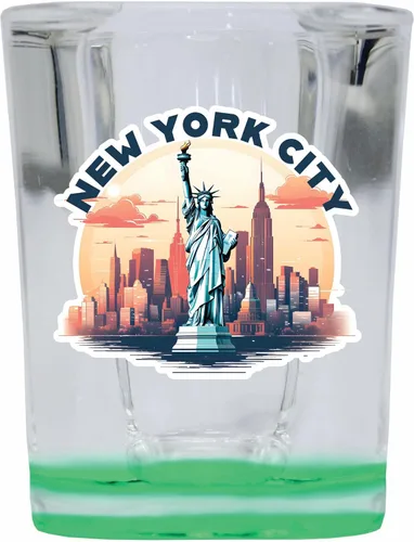 Vista 6 de New York City A Souvenir - Vaso de chupito cuadrado de 2.5 onzas, base azul, paquete de 2
